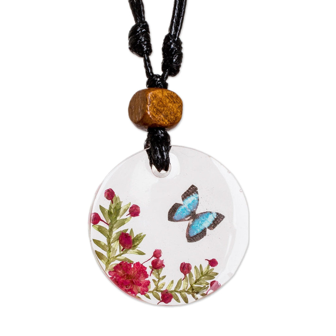 Set of Resin Butterfly Pendant Necklace and Macrame Bracelet - Morpho Hopes