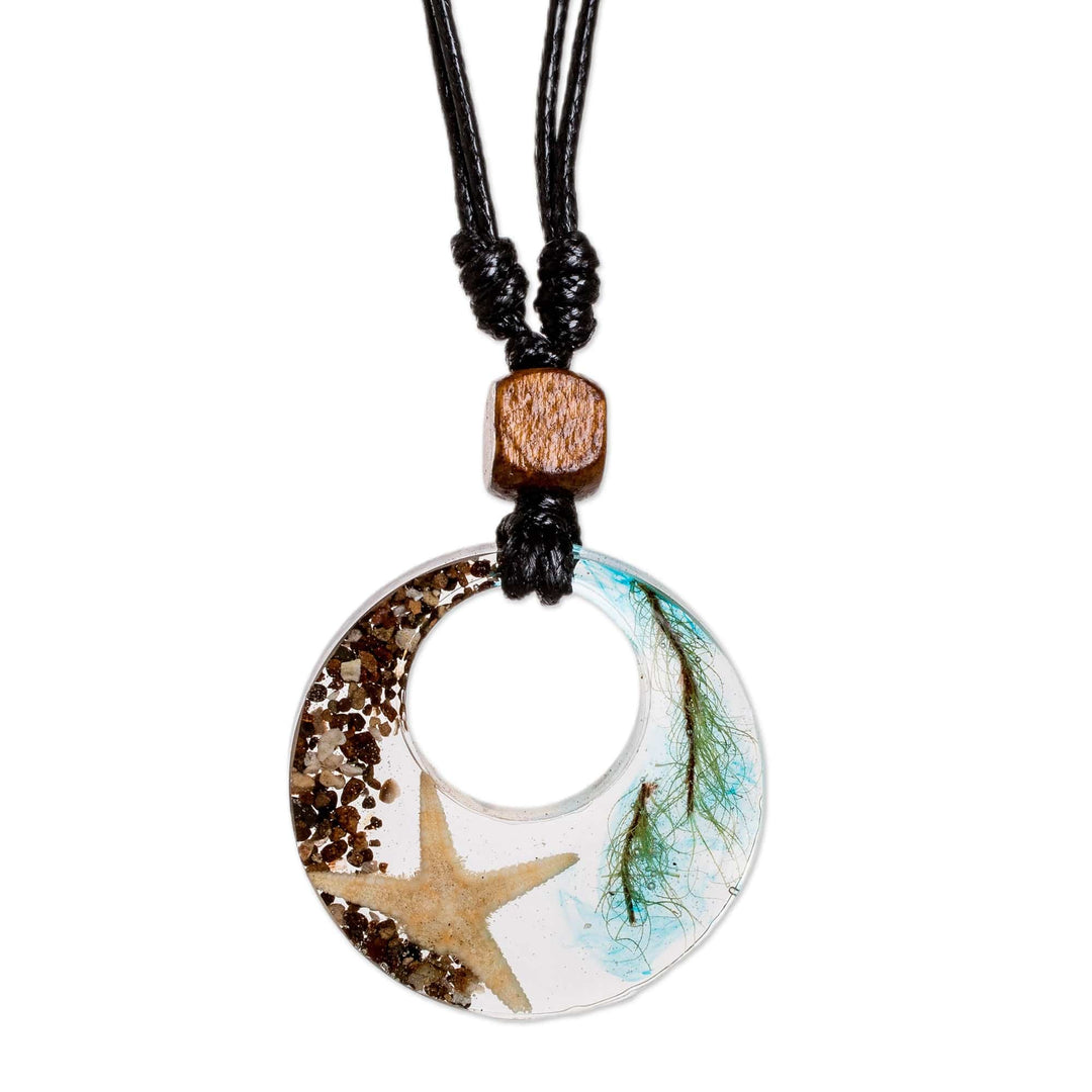 Set of Resin Starfish Pendant Necklace and Macrame Bracelet - Oceanic Star