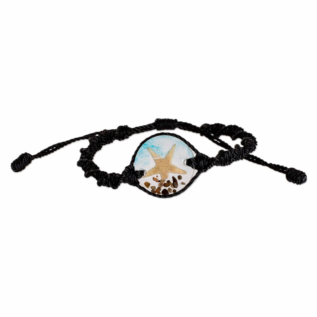 Set of Resin Starfish Pendant Necklace and Macrame Bracelet - Oceanic Star
