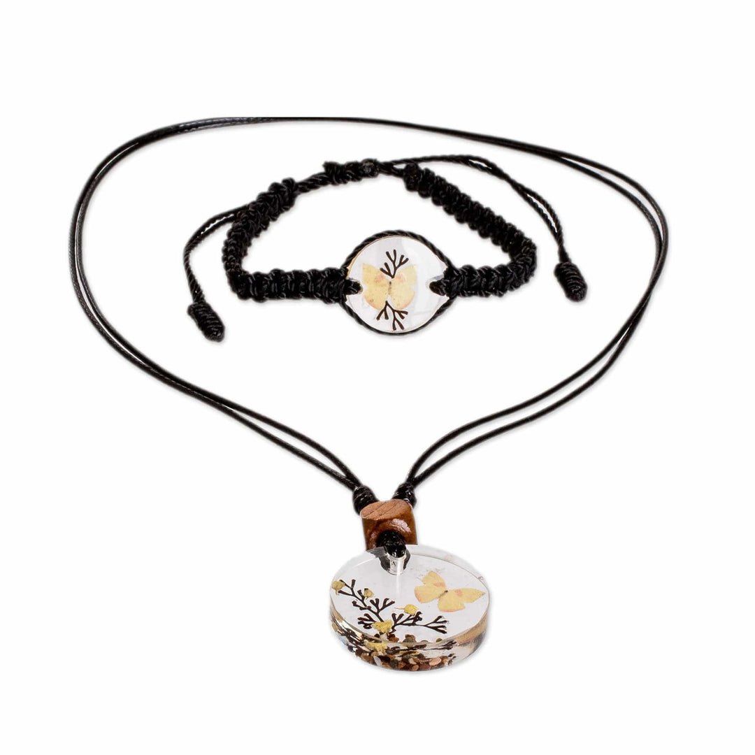 Set of Butterfly-Themed Necklace and Macrame Bracelet - Enchanting Hopes