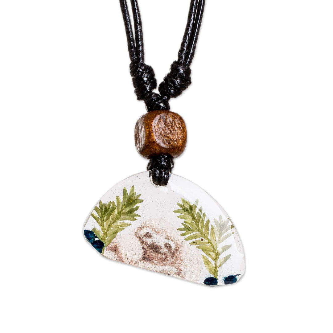 Set of Resin Sloth-Themed Necklace and Macrame Bracelet - Sloth's Peace