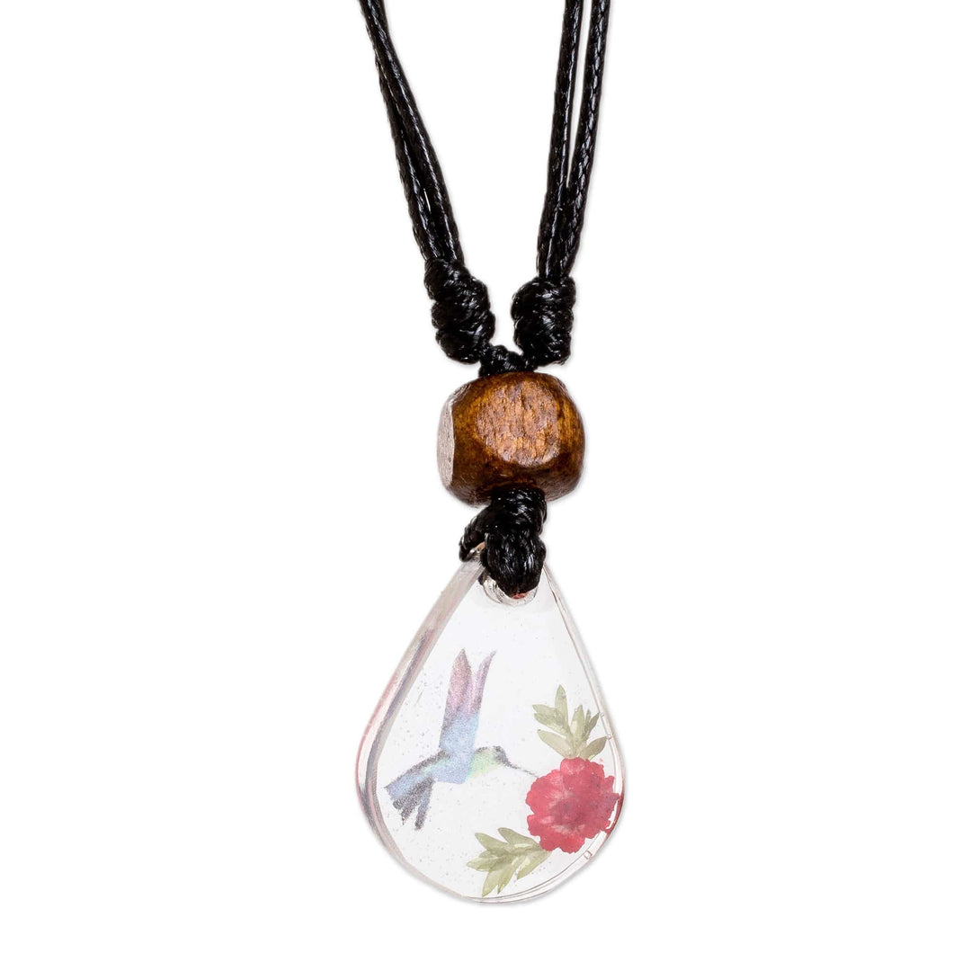 Set of Resin Hummingbird Necklace and Macrame Bracelet - Hummingbird Sign