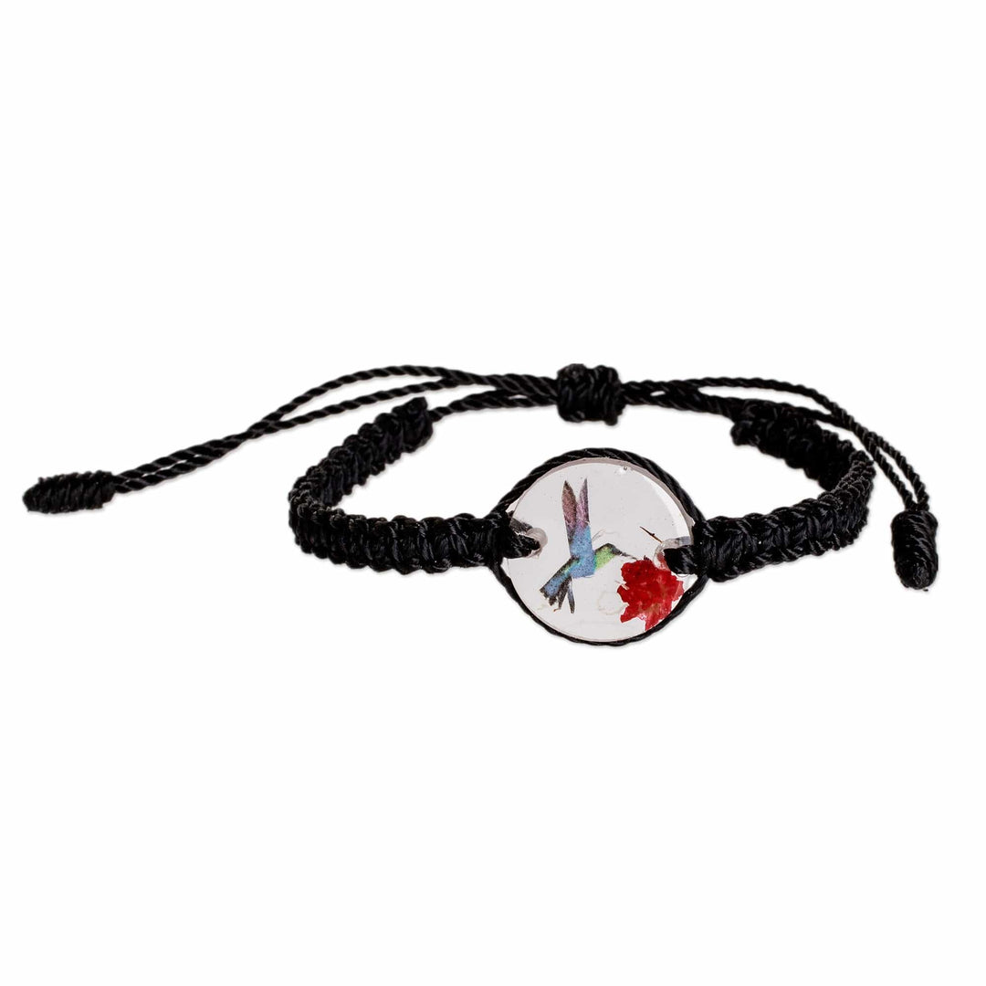Set of Resin Hummingbird Necklace and Macrame Bracelet - Hummingbird Sign