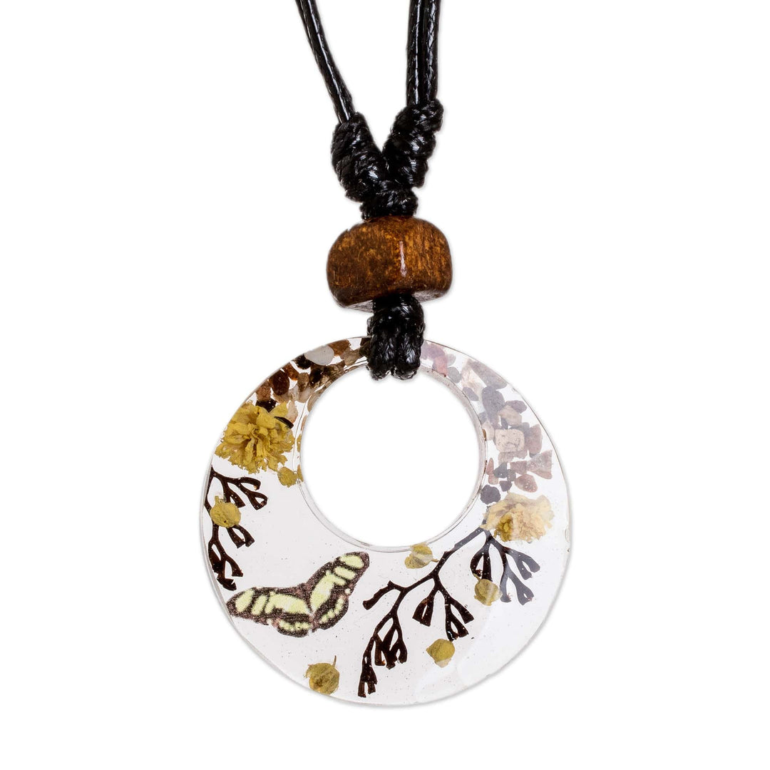 Set of Resin Yellow Butterfly Necklace and Macrame Bracelet - Butterfly Space