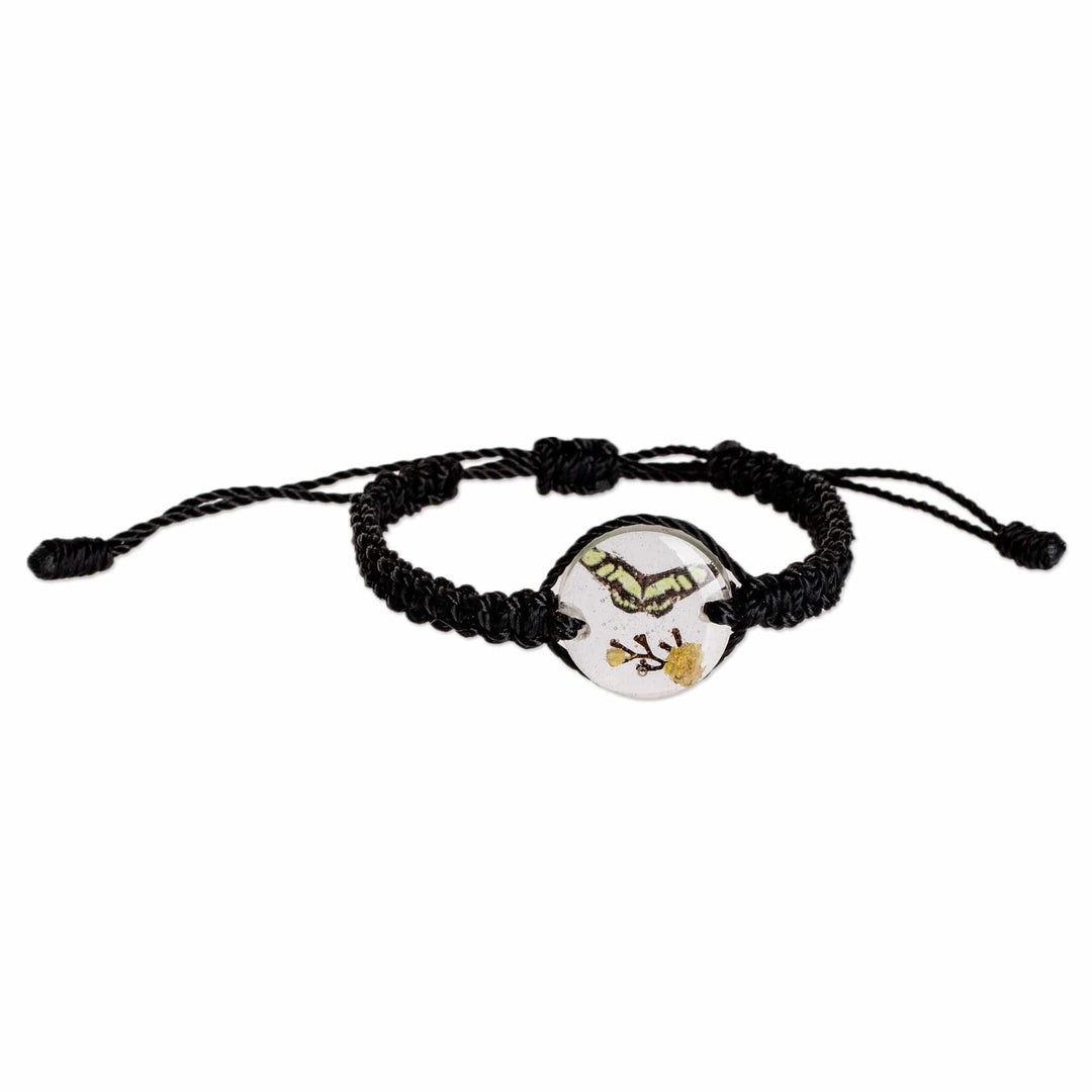 Set of Resin Yellow Butterfly Necklace and Macrame Bracelet - Butterfly Space