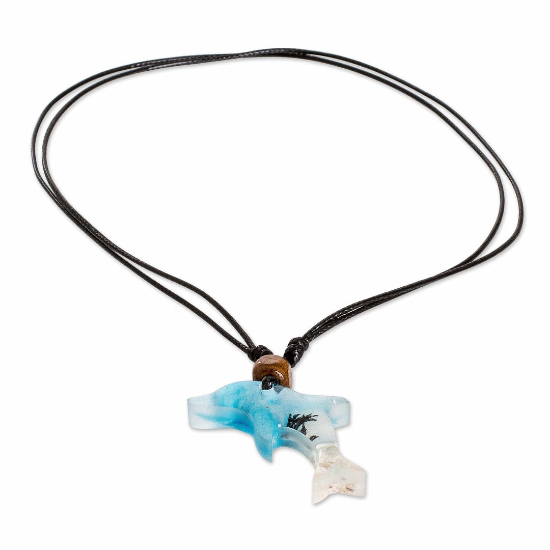 Blue Dolphin-Themed Resin Pendant Necklace from Costa Rica - Tropical Dolphin