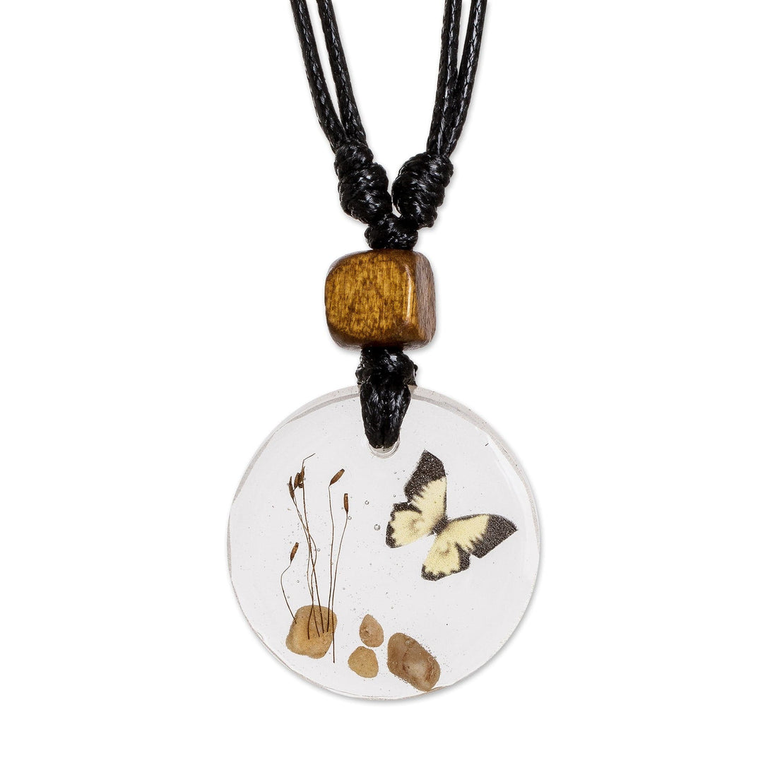 Handcrafted Butterfly-Themed Round Resin Pendant Necklace - Planet Butterfly