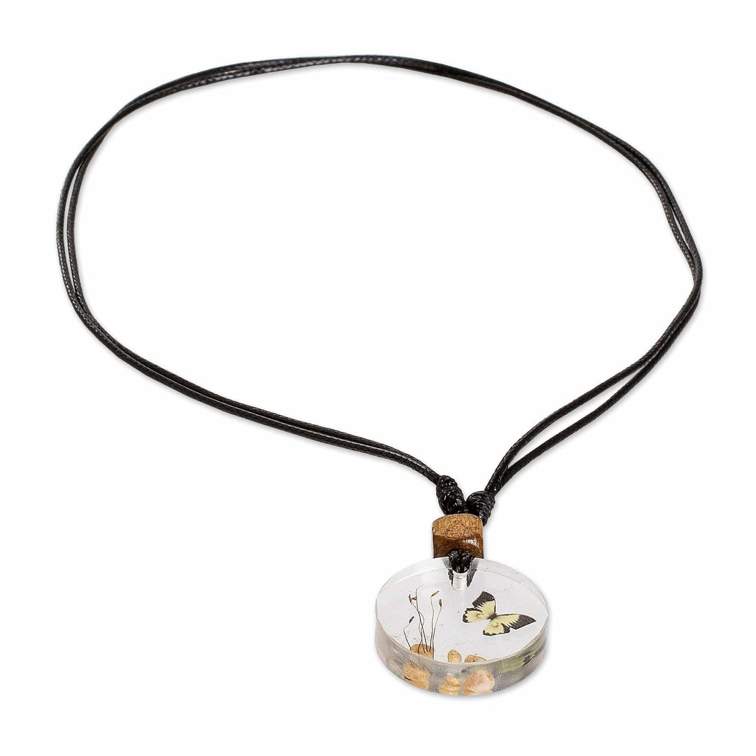 Handcrafted Butterfly-Themed Round Resin Pendant Necklace - Planet Butterfly