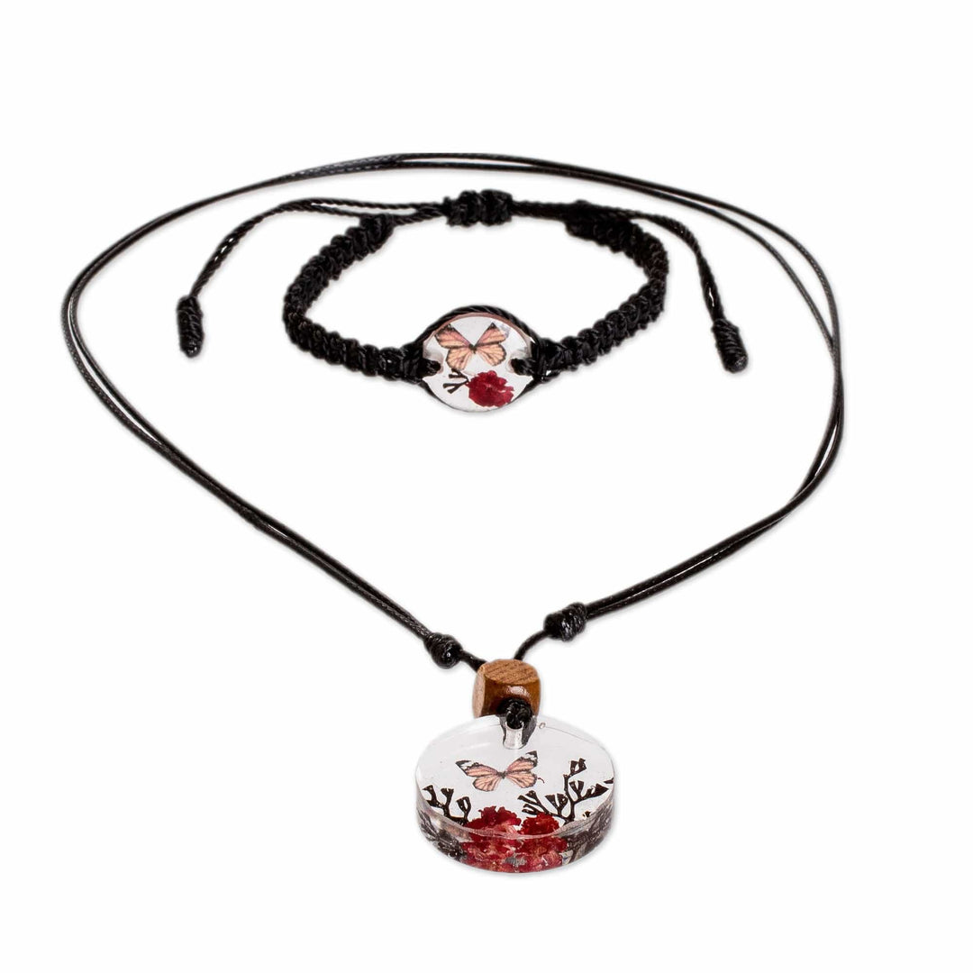 Set of Resin Monarch Butterfly Necklace and Macrame Bracelet - Monarch Hope