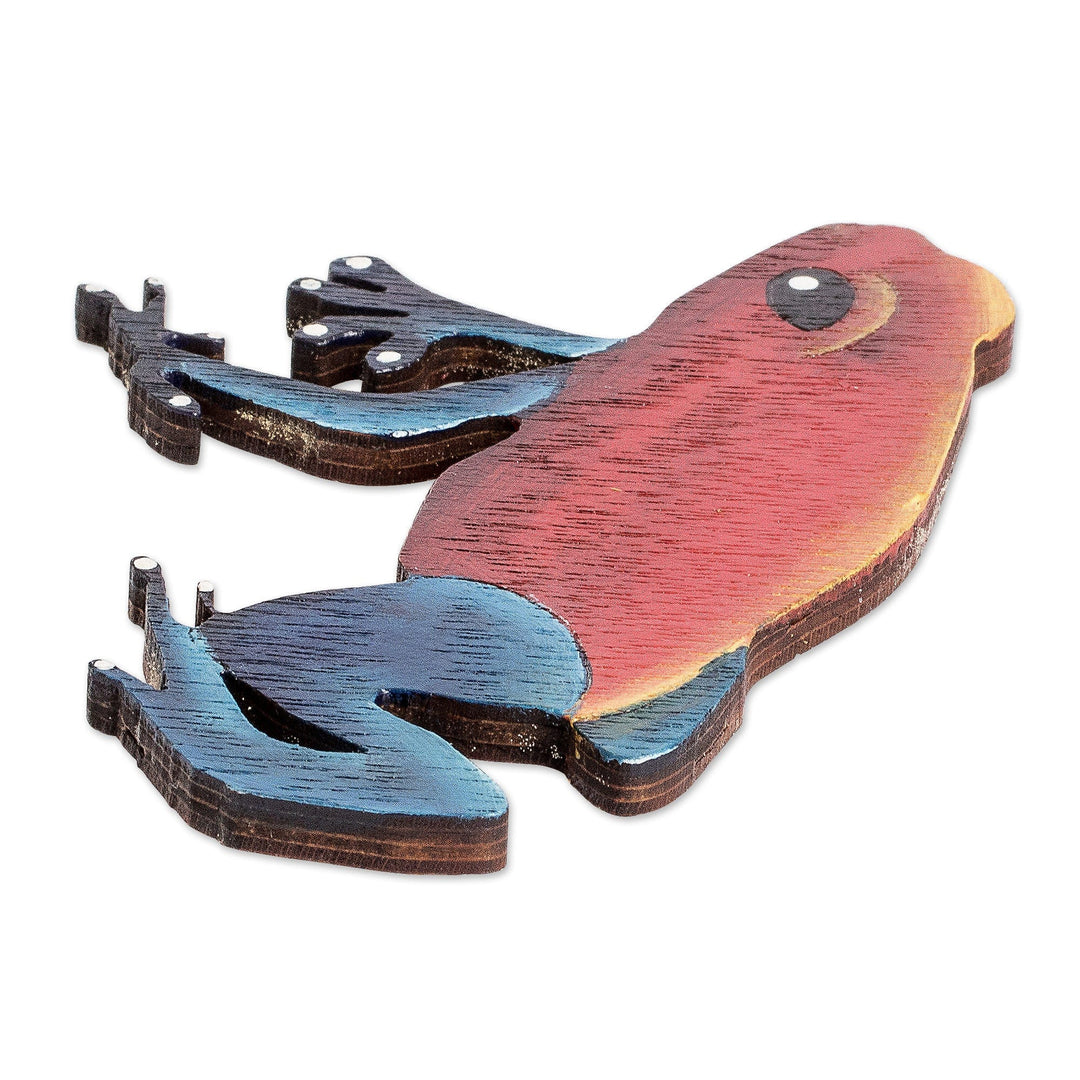 Hand-Painted Blue and Red Frog Recycled Pinewood Magnet - Froggy Tropic