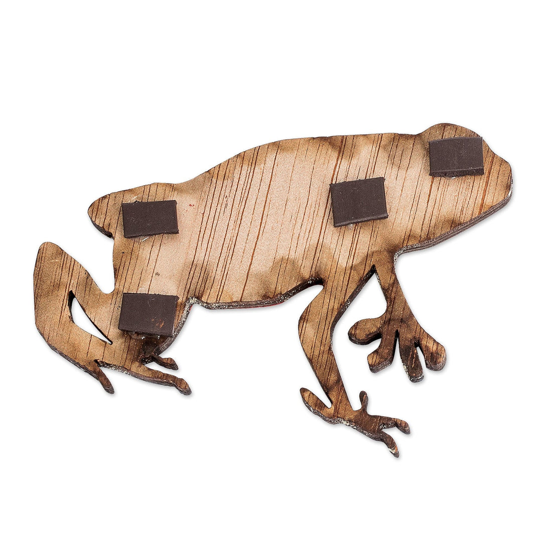 Hand-Painted Blue and Red Frog Recycled Pinewood Magnet - Froggy Tropic