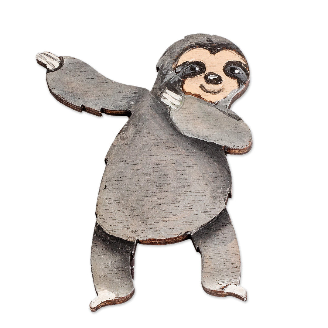Hand-Painted Whimsical Dancing Sloth Pinewood Magnet - Trendy Sloth
