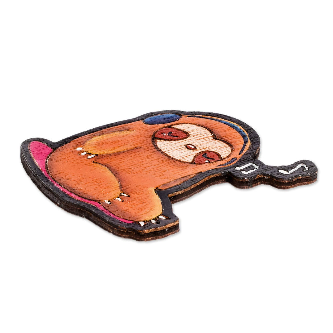 Hand-Painted Whimsical Musical Sloth Pinewood Magnet - Musical Sloth