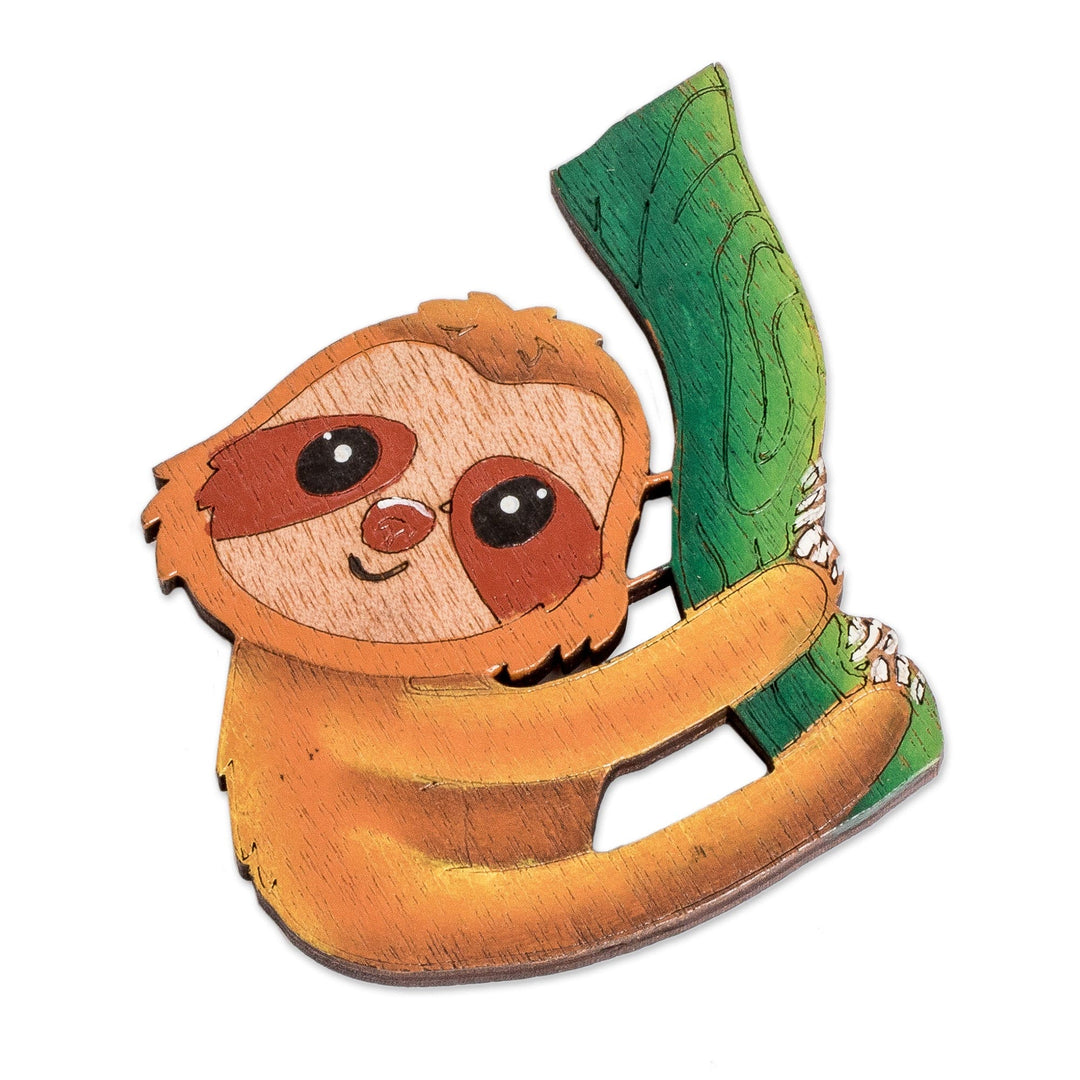 Hand-Painted Nature-Themed Recycled Pinewood Sloth Magnet - Little Dreamer