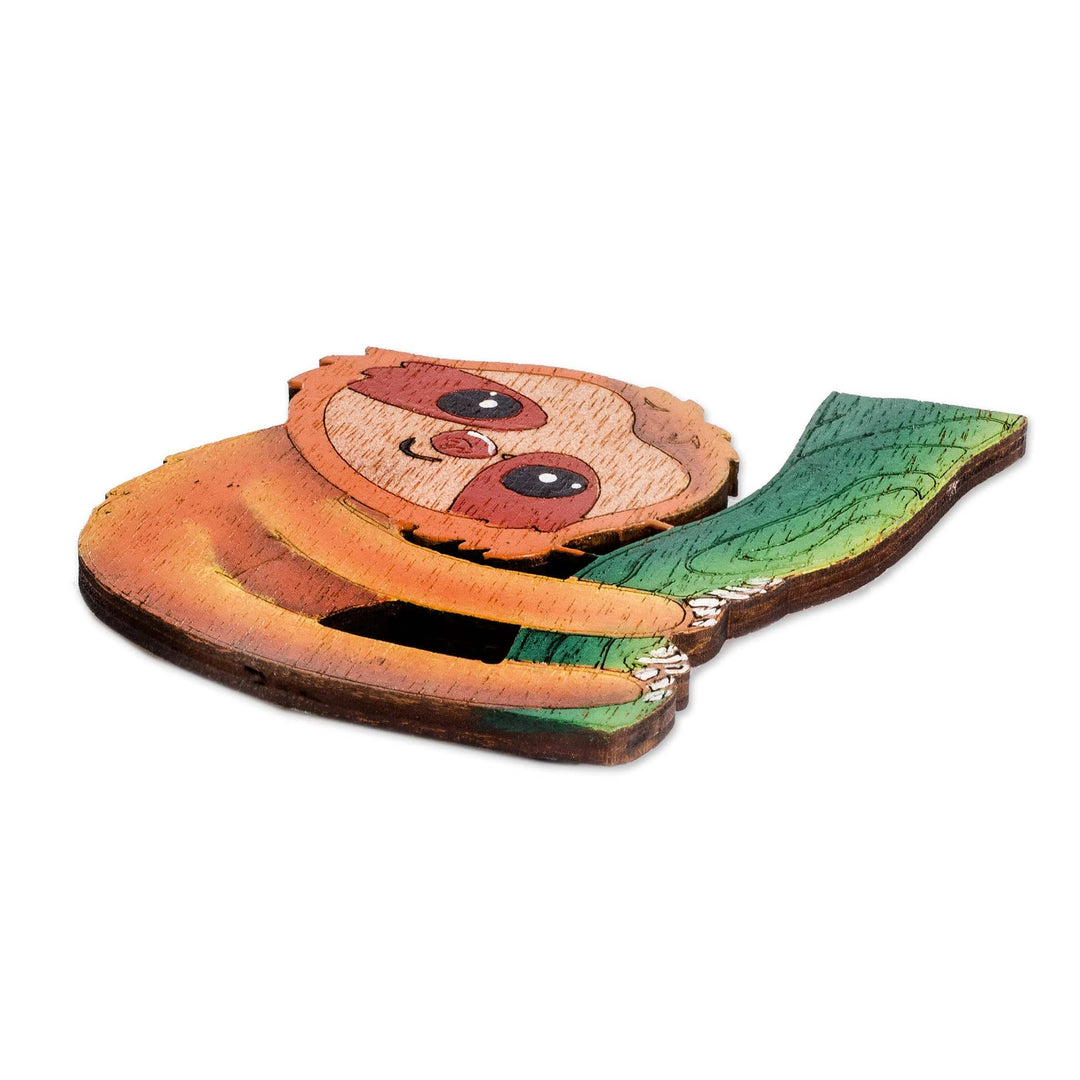 Hand-Painted Nature-Themed Recycled Pinewood Sloth Magnet - Little Dreamer