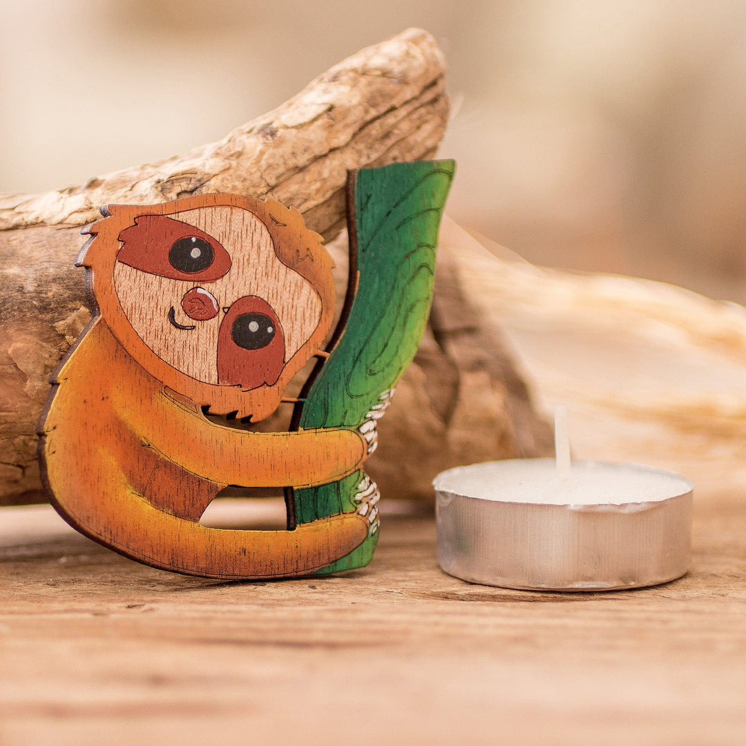 Hand-Painted Nature-Themed Recycled Pinewood Sloth Magnet - Little Dreamer