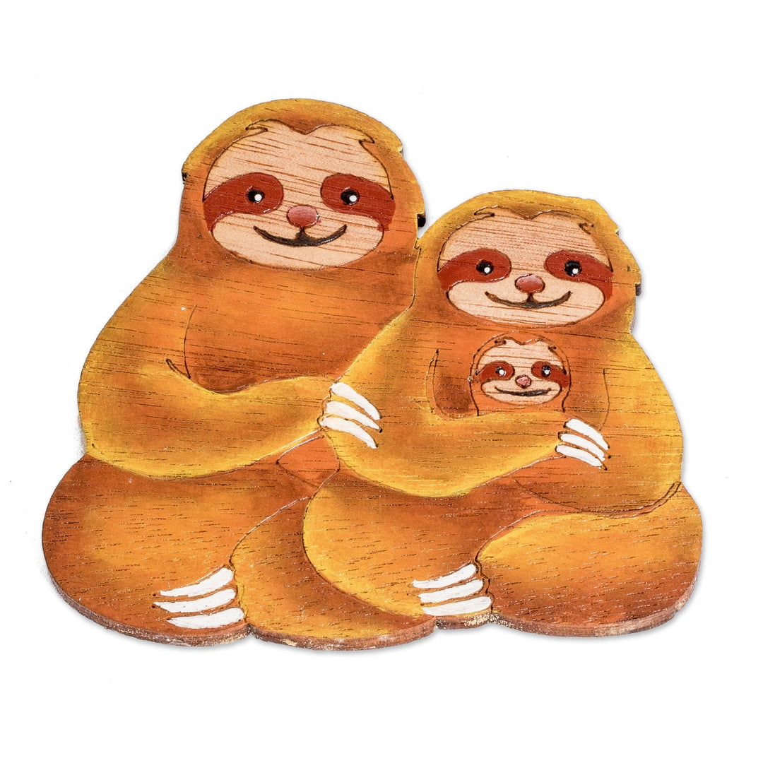 Hand-Painted Sloth Family Recycled Pinewood Magnet - Familiar Sloth