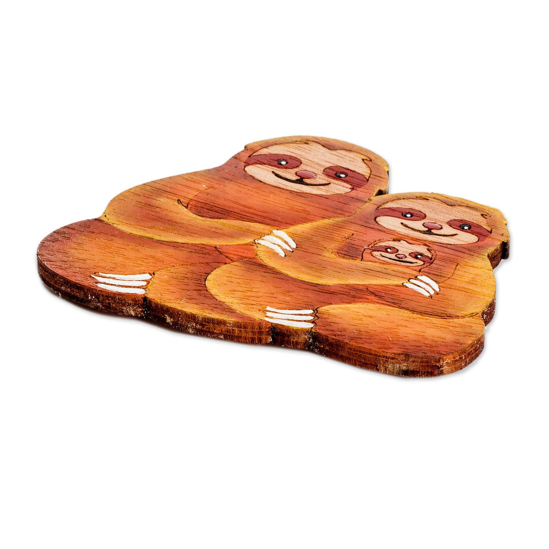 Hand-Painted Sloth Family Recycled Pinewood Magnet - Familiar Sloth