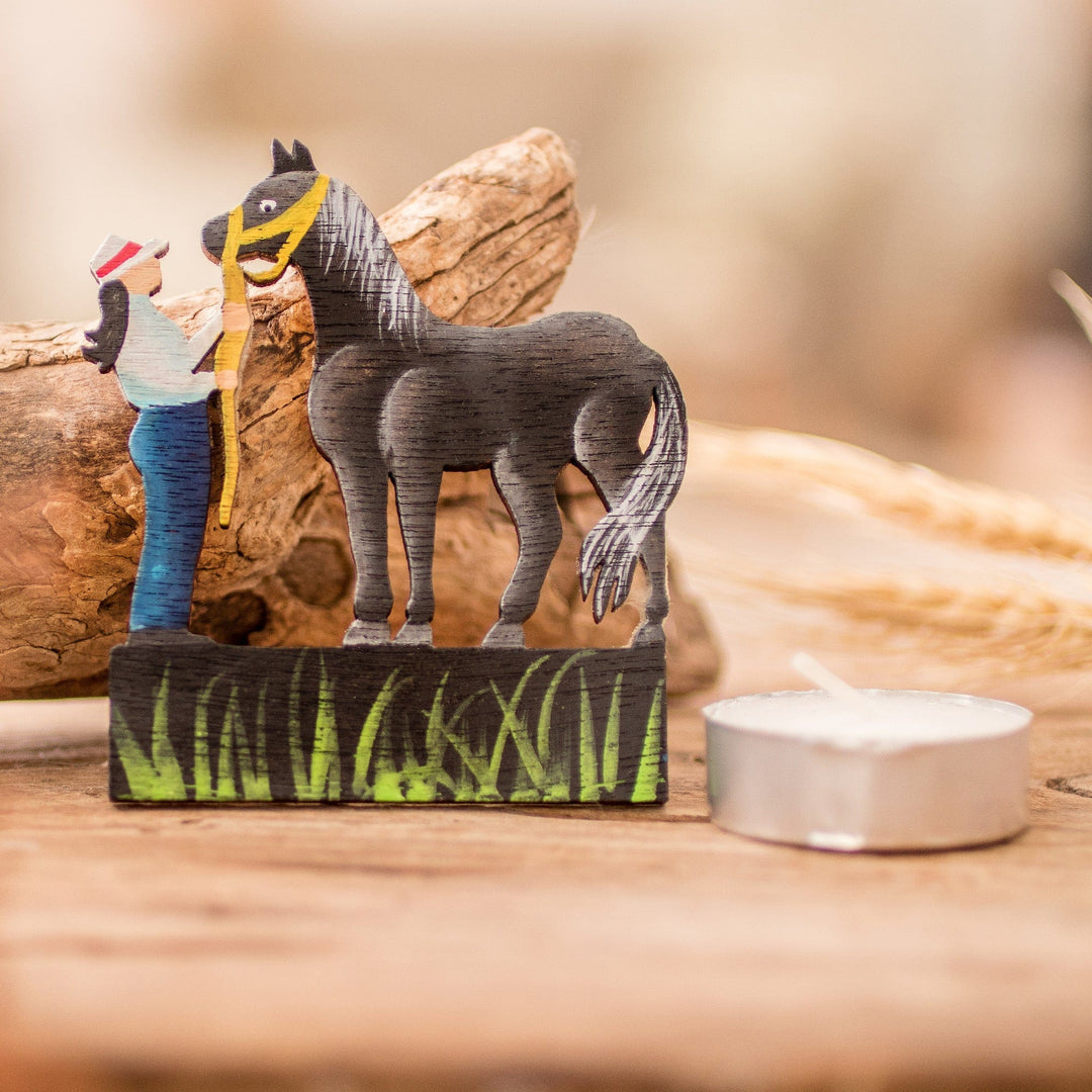 Hand-Painted Inspirational Recycled Wood Grey Horse Magnet - Courageous Companion