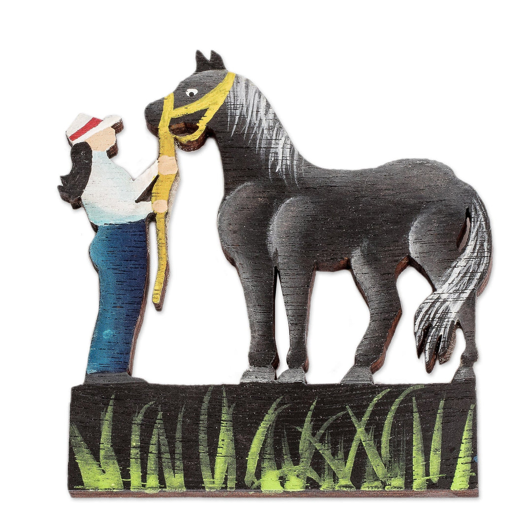 Hand-Painted Inspirational Recycled Wood Grey Horse Magnet - Courageous Companion