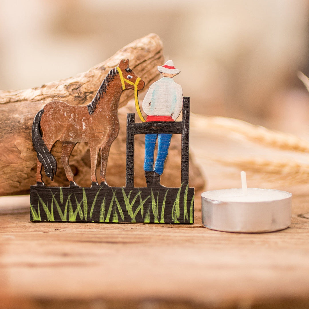 Hand-Painted Inspirational Recycled Wood Brown Horse Magnet - Faithful Companion