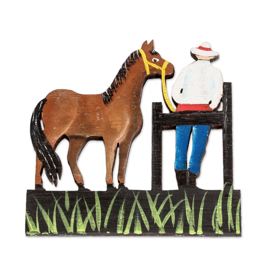 Hand-Painted Inspirational Recycled Wood Brown Horse Magnet - Faithful Companion