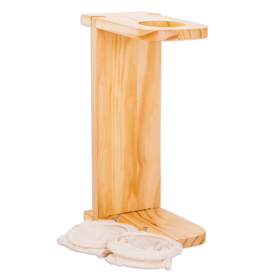 Handcrafted Pinewood Single-Serve Drip Coffee Stand - Delightful Scents