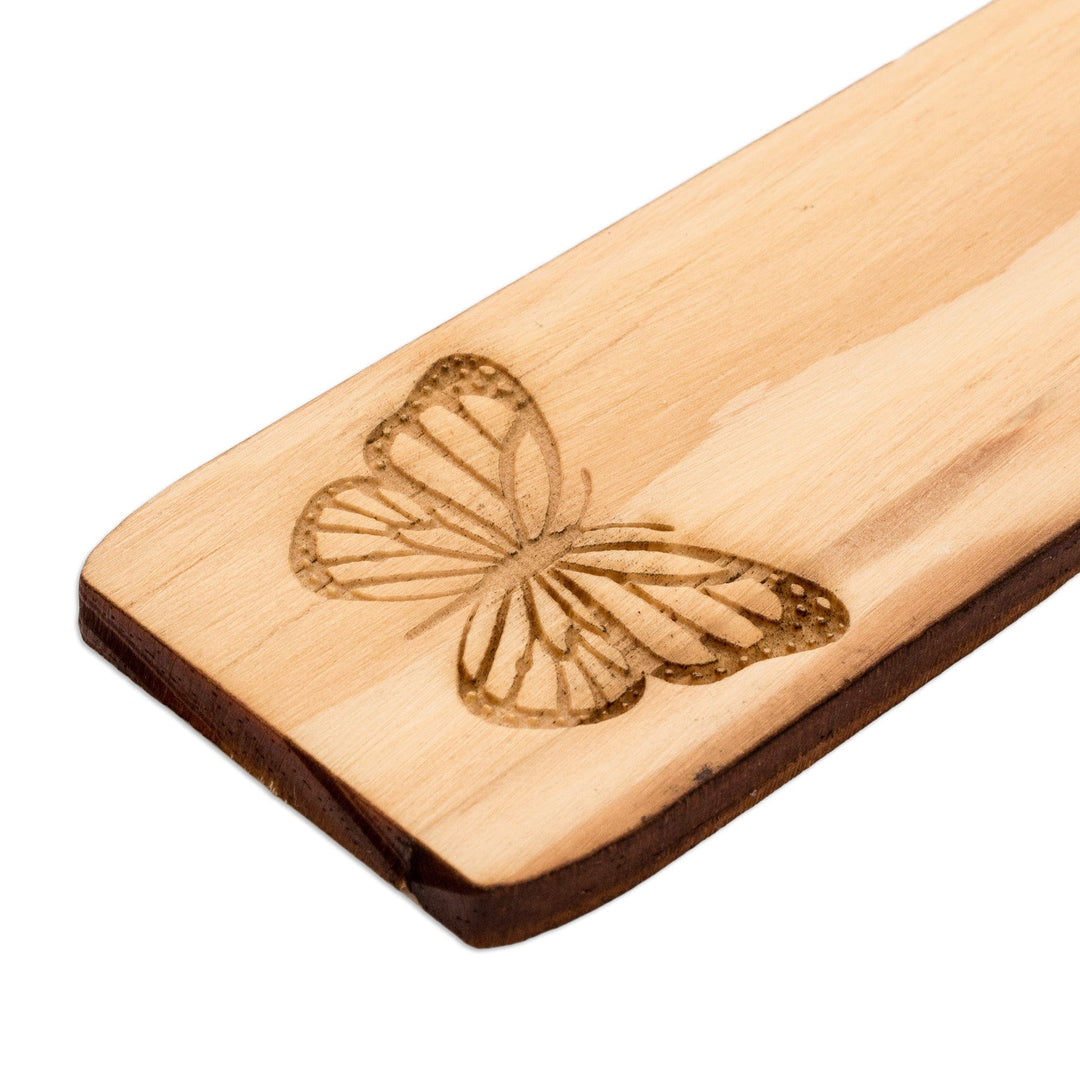 Tropical Butterfly-Themed Handcrafted Pinewood Bookmark - Magical Words