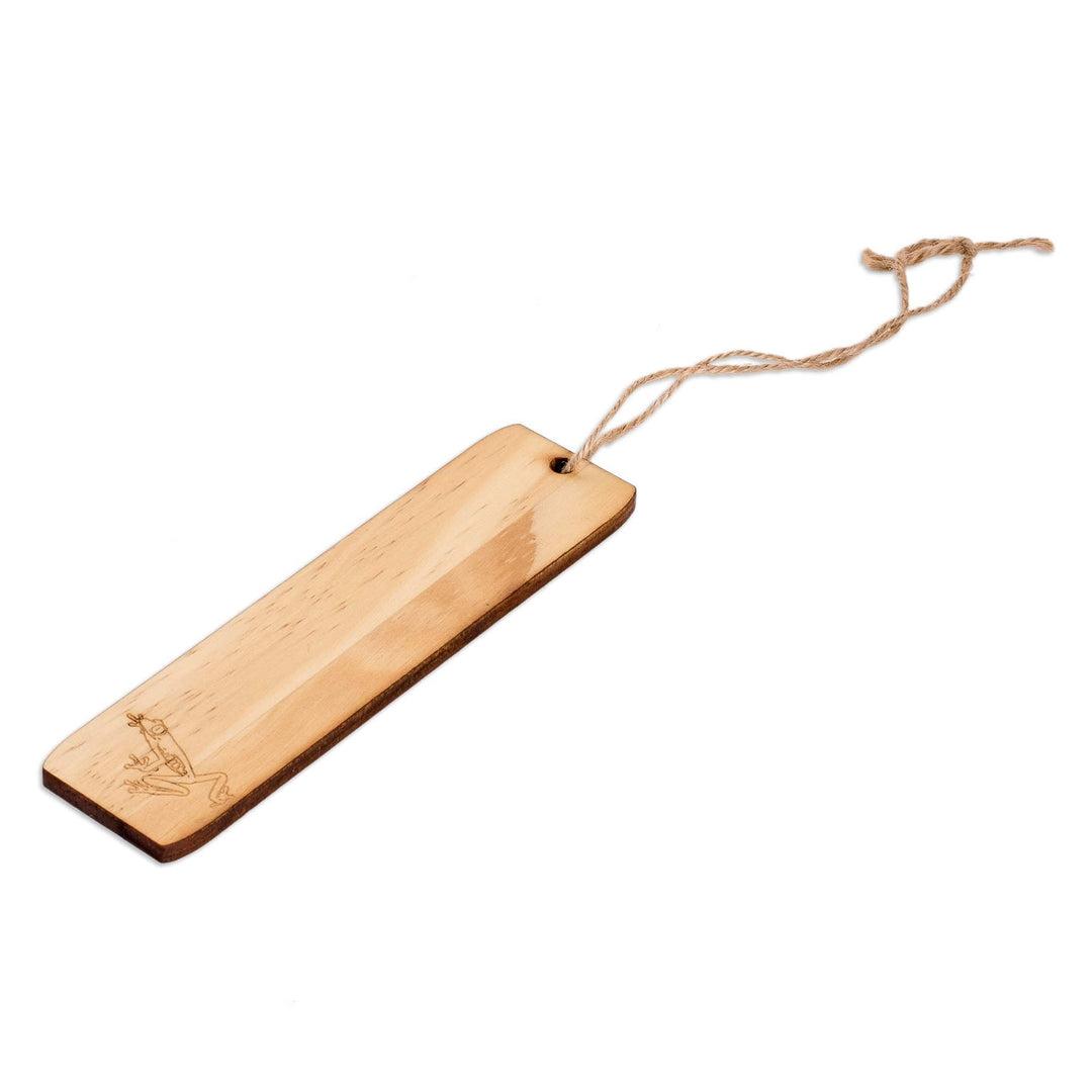 Tropical Frog-Themed Handcrafted Pinewood Bookmark - Lucky Words