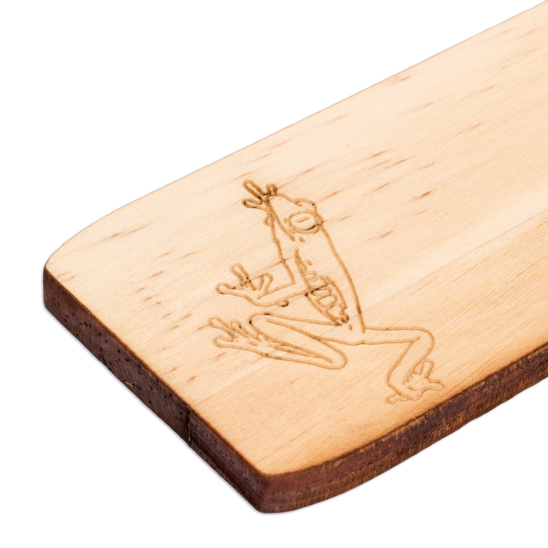 Tropical Frog-Themed Handcrafted Pinewood Bookmark - Lucky Words