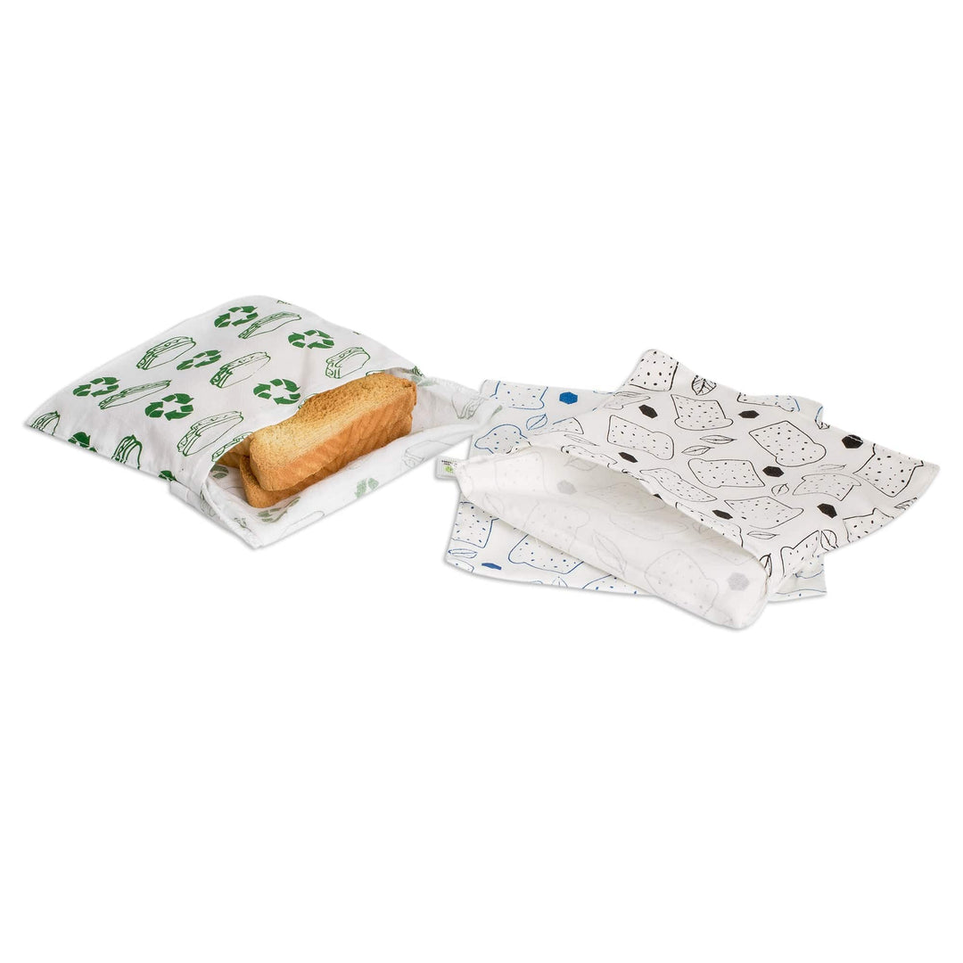 Set of 3 Eco-Friendly Print Patterned Cotton Sandwich Bags - Conscious Bites