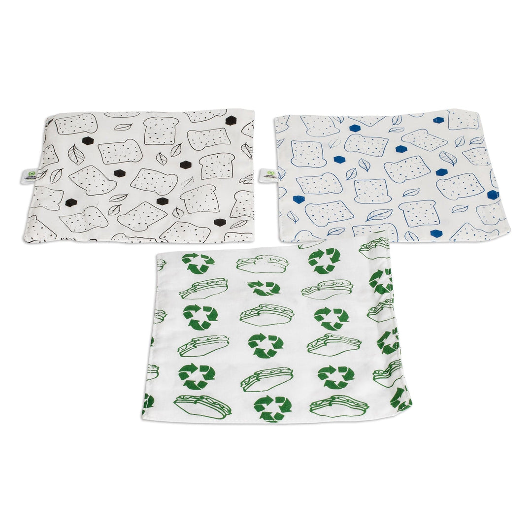 Set of 3 Eco-Friendly Print Patterned Cotton Sandwich Bags - Conscious Bites