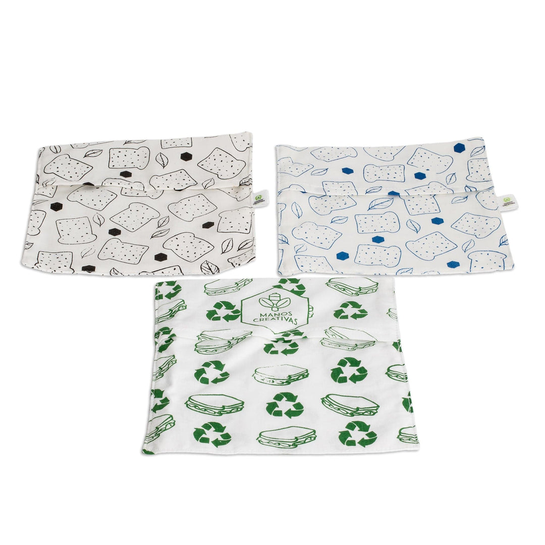 Set of 3 Eco-Friendly Print Patterned Cotton Sandwich Bags - Conscious Bites