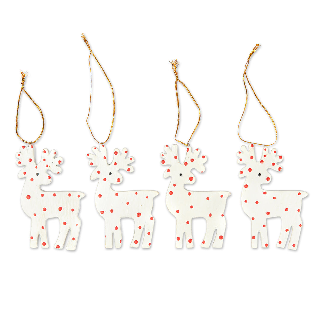 4 Hand-Painted Wood Polka Dot Reindeer Christmas Ornaments - Polka Dot Reindeer