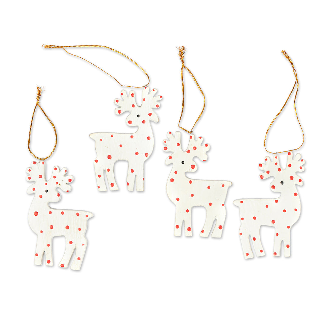 4 Hand-Painted Wood Polka Dot Reindeer Christmas Ornaments - Polka Dot Reindeer