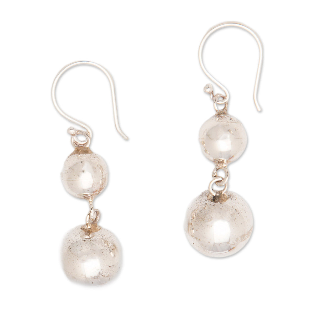 Polished Modern Sterling Silver Dangle Earrings from Bali - Twin Bubbles
