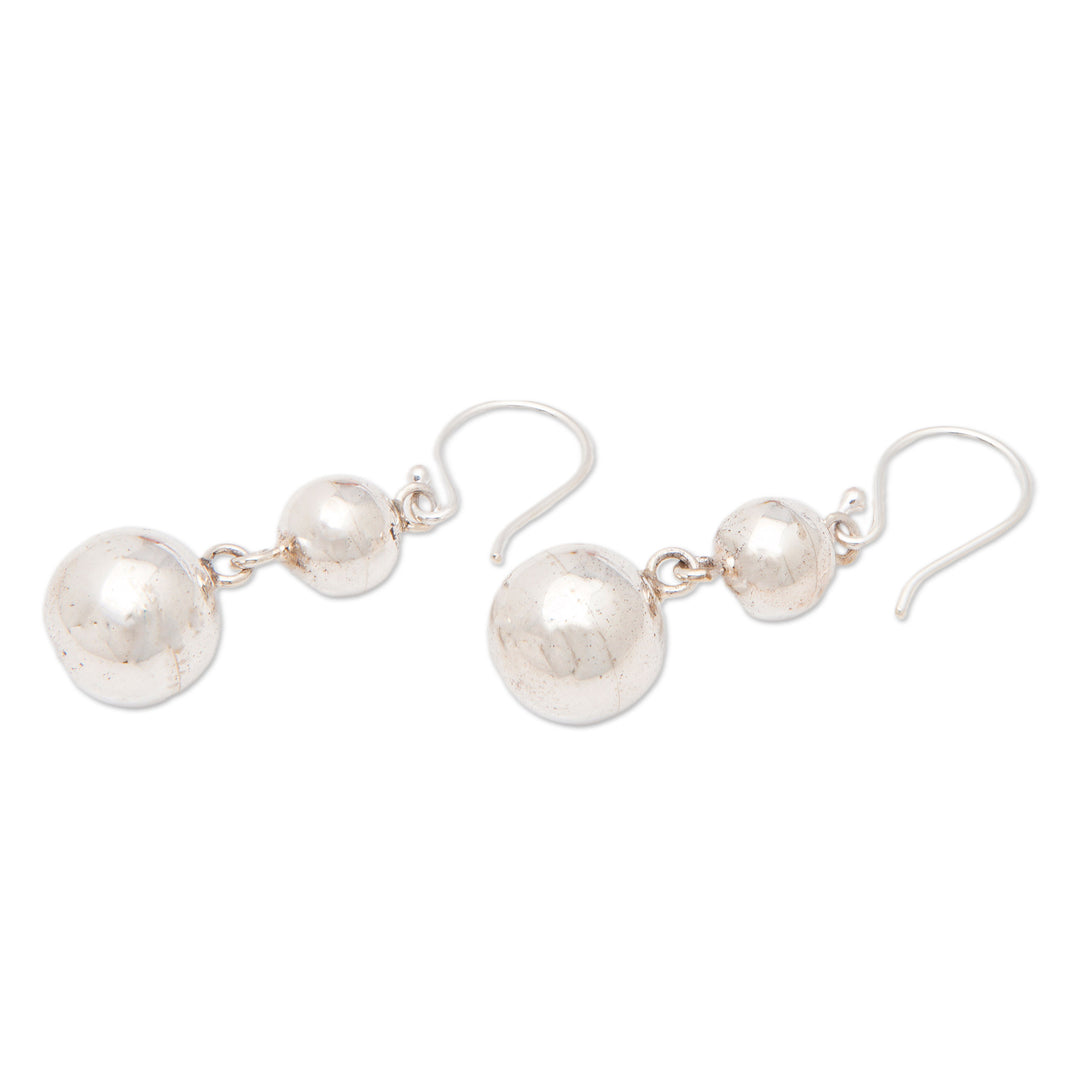 Polished Modern Sterling Silver Dangle Earrings from Bali - Twin Bubbles