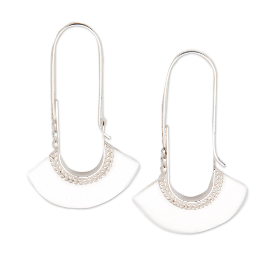 Polished Fan-Shaped Sterling Silver Hoop Earrings from Bali - Fan Age