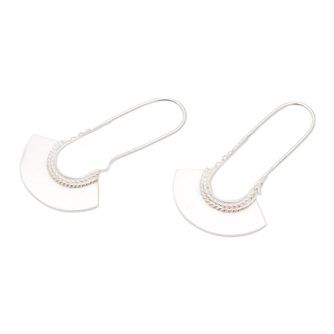 Polished Fan-Shaped Sterling Silver Hoop Earrings from Bali - Fan Age