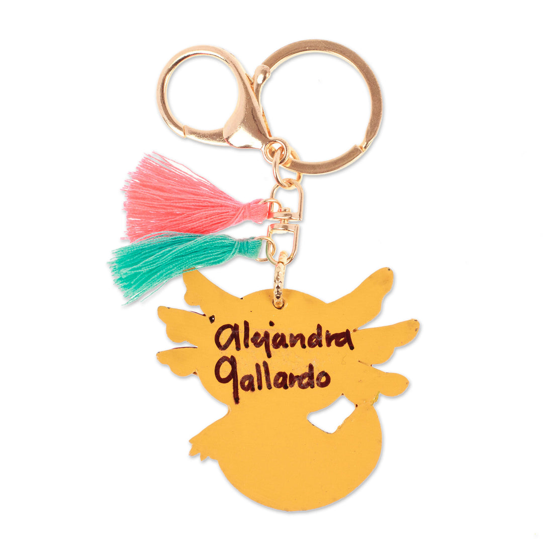 Hand-Painted Axolotl-Themed Wood Keychain and Bag Charm - Aquatic Friend