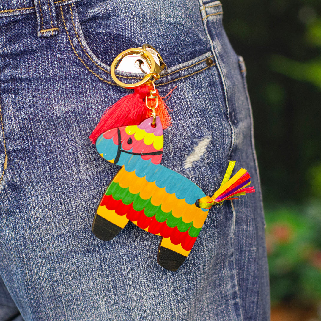 Hand-Painted Donkey Themed Wood Keychain and Bag Charm - Vivacious Donkey