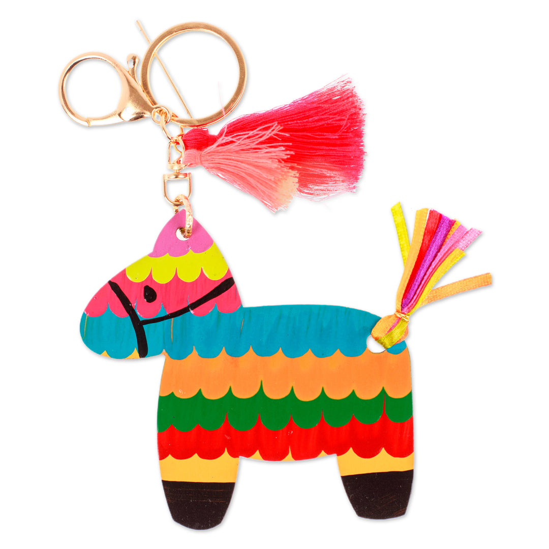 Hand-Painted Donkey Themed Wood Keychain and Bag Charm - Vivacious Donkey