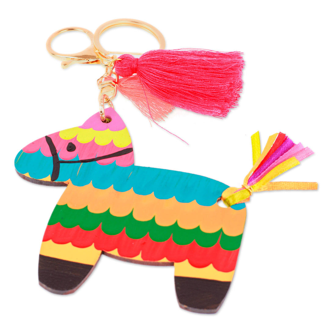 Hand-Painted Donkey Themed Wood Keychain and Bag Charm - Vivacious Donkey