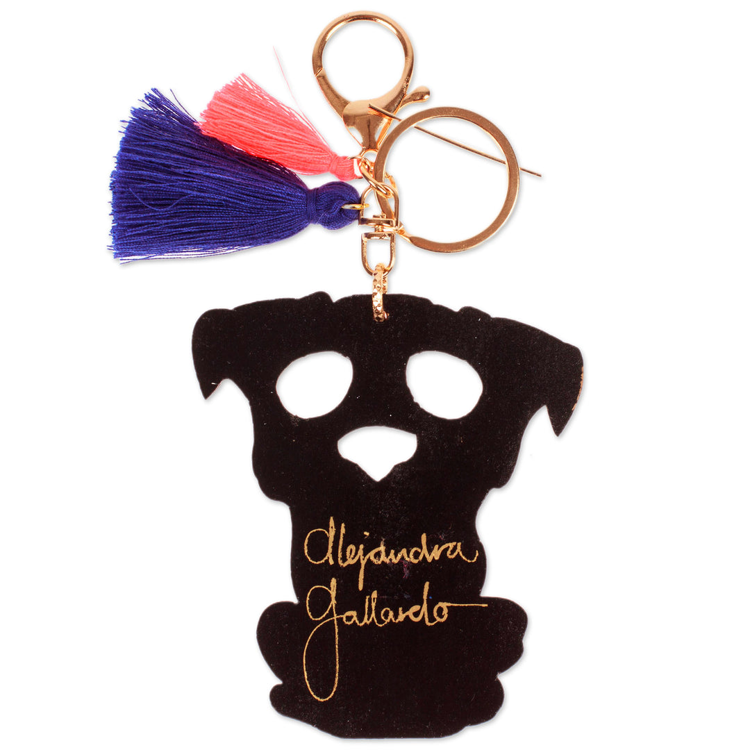 Hand-Painted Wood Day of the Dead Dog Keychain and Bag Charm - Day of the Dead Dog