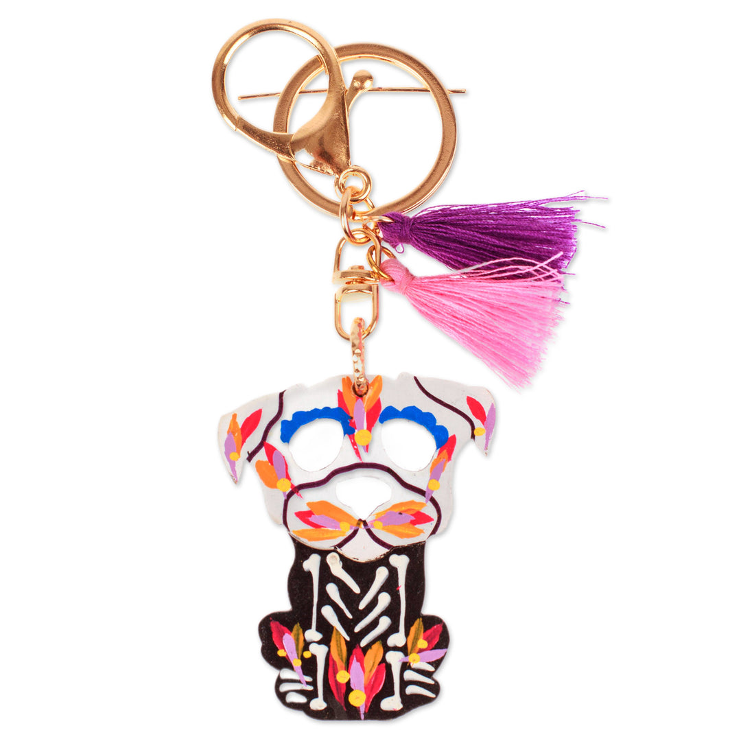 Wood Day of the Dead Skeleton Dog Keychain and Bag Charm - Petite Day of the Dead Dog