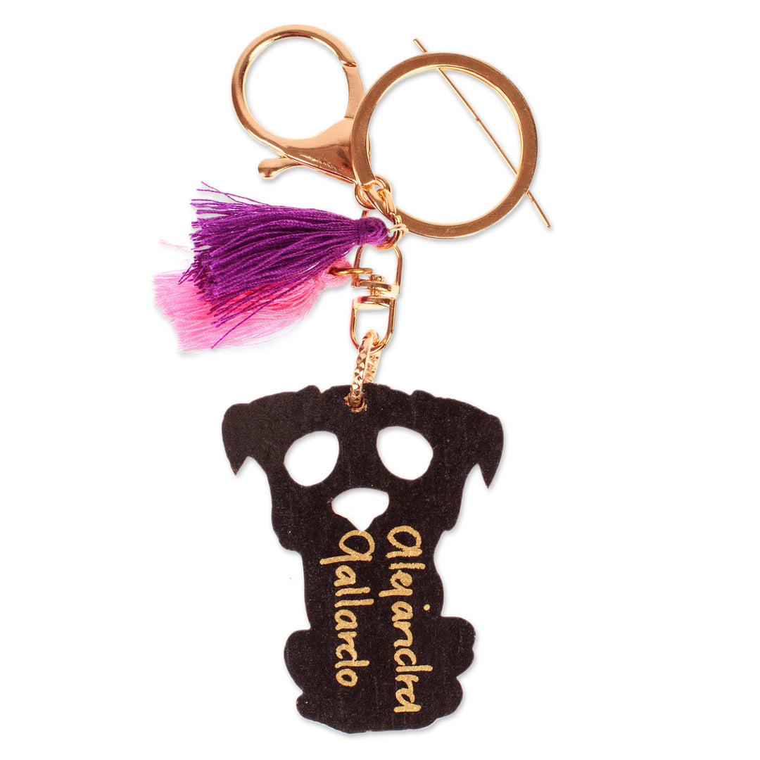Wood Day of the Dead Skeleton Dog Keychain and Bag Charm - Petite Day of the Dead Dog