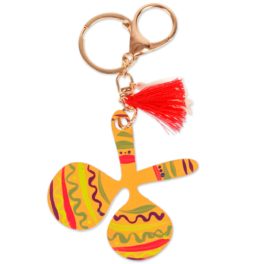 Hand-Painted Maracas-Themed Wood Keychain and Bag Charm - Festive Maracas