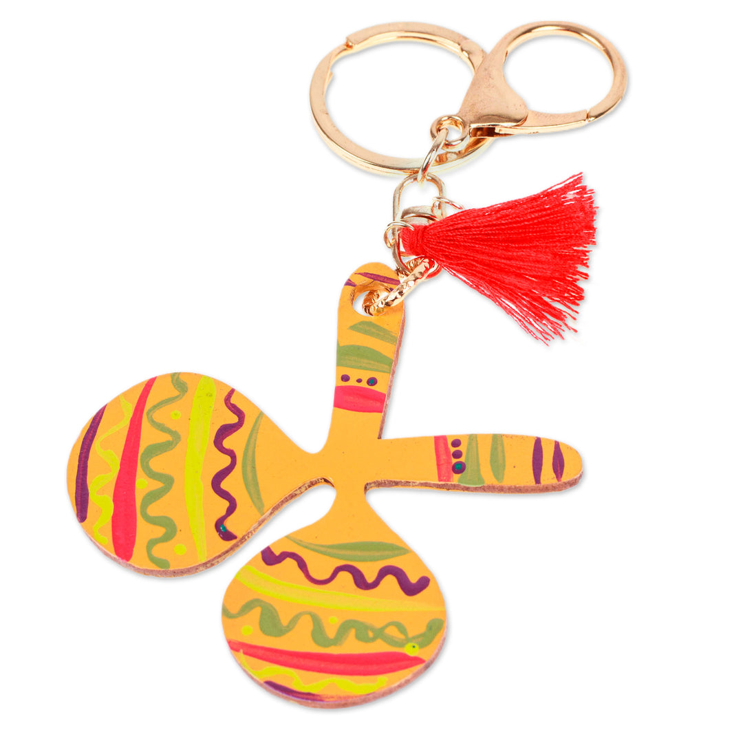 Hand-Painted Maracas-Themed Wood Keychain and Bag Charm - Festive Maracas