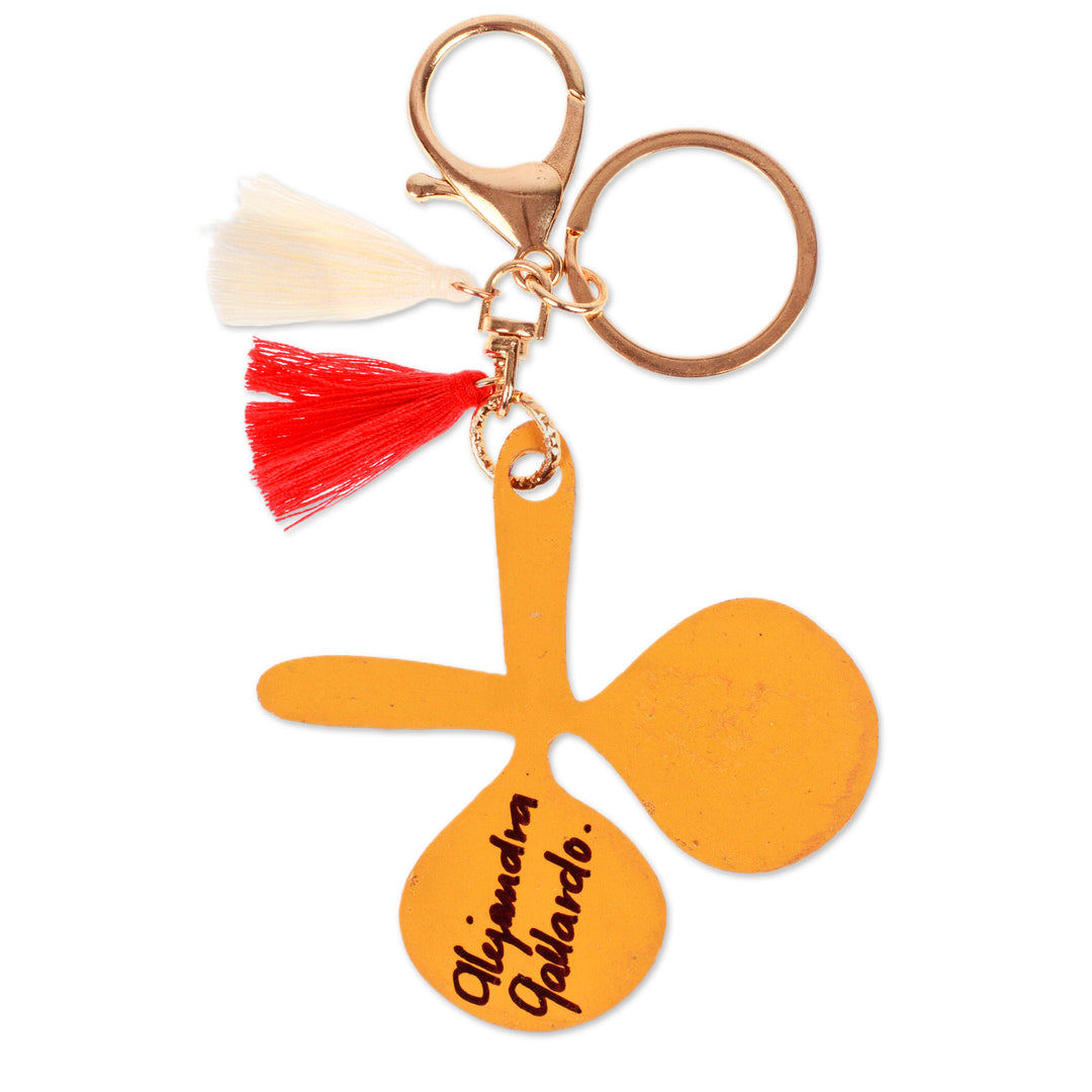 Hand-Painted Maracas-Themed Wood Keychain and Bag Charm - Festive Maracas