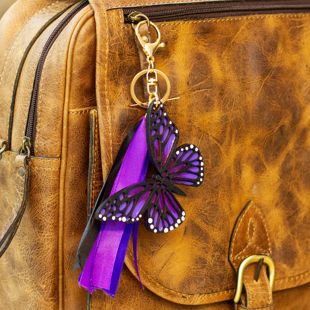 Hand-Painted Wood Butterfly Keychain and Bag Charm in Purple - Monarchs of Hope